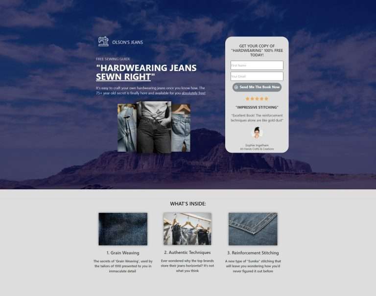 Initial funnel showing Olson's jeans free sewing guide