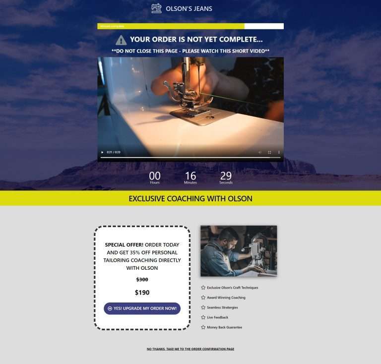 Example of olson's jeans lead funnel with purple background