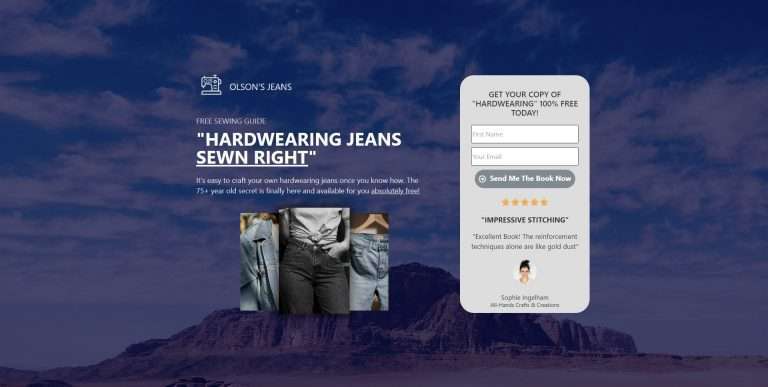 Funnel showcase showing jeans and sign up form