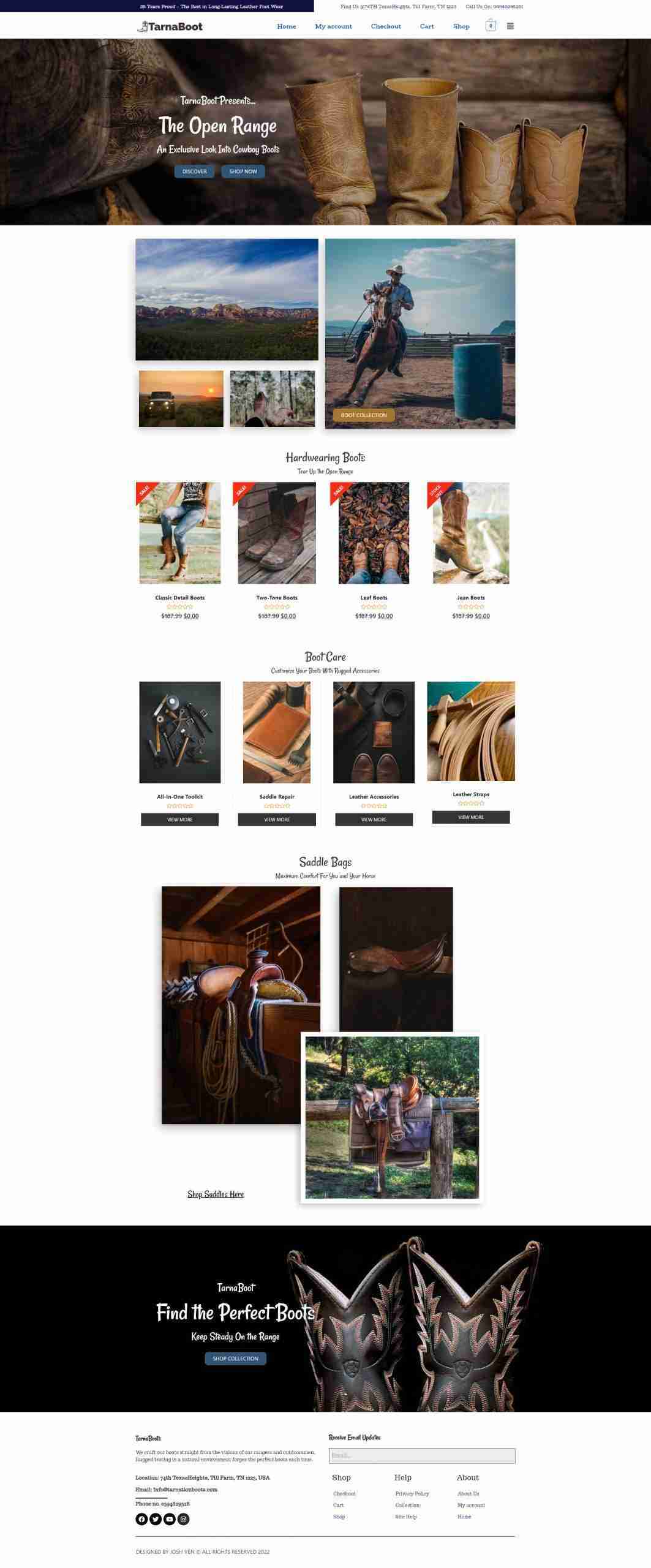 Full webpage showcase of boot online store