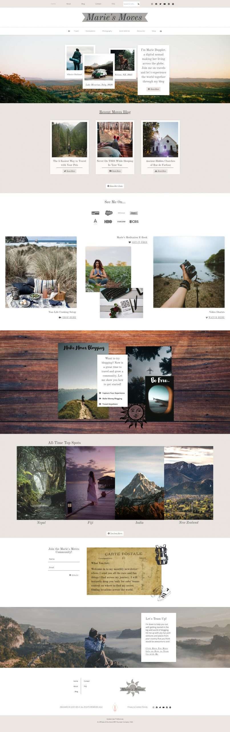 Large shot of Marie's moves home webpage