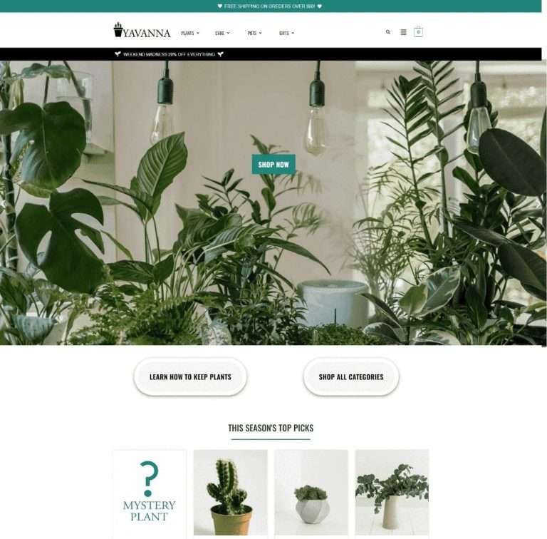 Yavanna shopify store homepage showing their minimalist design