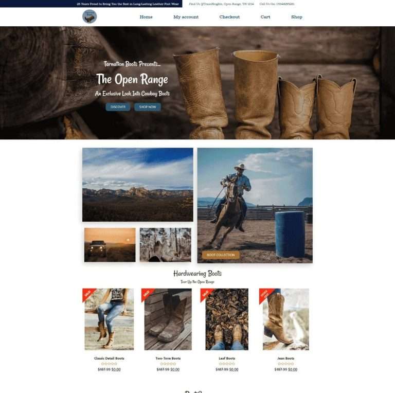 The open range website homepage showing their ecommerce store design